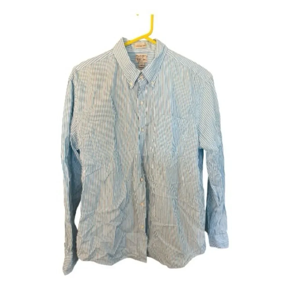 J. Crew Light Blue and White Striped Button-Down Shirt Organic Cotton Large